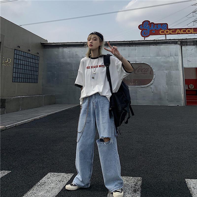 ジーンズ メンズ レディース デニム パンツ ワイドパンツ ストレート ハイウエスト ボトムス Bf風 原宿系 ダンス衣装 韓国ファッション ゆるい ストリート 秋 後払い手数料無料