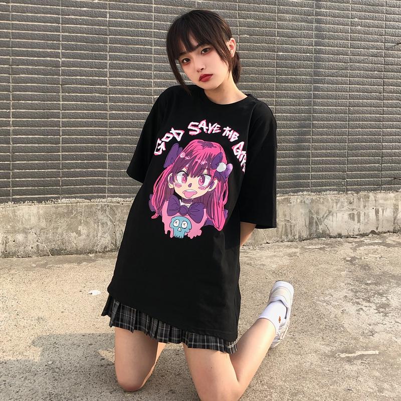 Tシャツ レディース 半袖 夏 ゆるい プリント柄 トップス 韓国ファッション 原宿系ヒップホップ ダンス ストリート風 カジュアル 大きいサイズ 新品 Yst101 Aquadoor 通販 Yahoo ショッピング