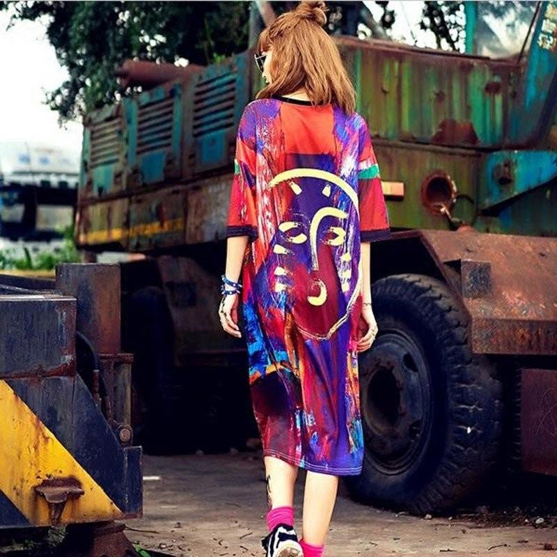 サイケパンク ストリート系 Tシャツ ロング丈 ワンピース 半袖 春夏 欧米風 ゆったり 原宿系 Hiphop ヒップホップ ダンス衣装 レディース Yst49 Aquadoor 通販 Yahoo ショッピング