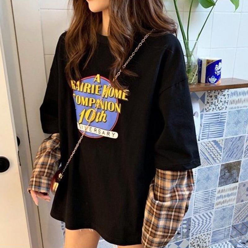 ラスト３点 再入荷無し 韓国 重ね着風 長袖 レディース 服 トレーナー 黒