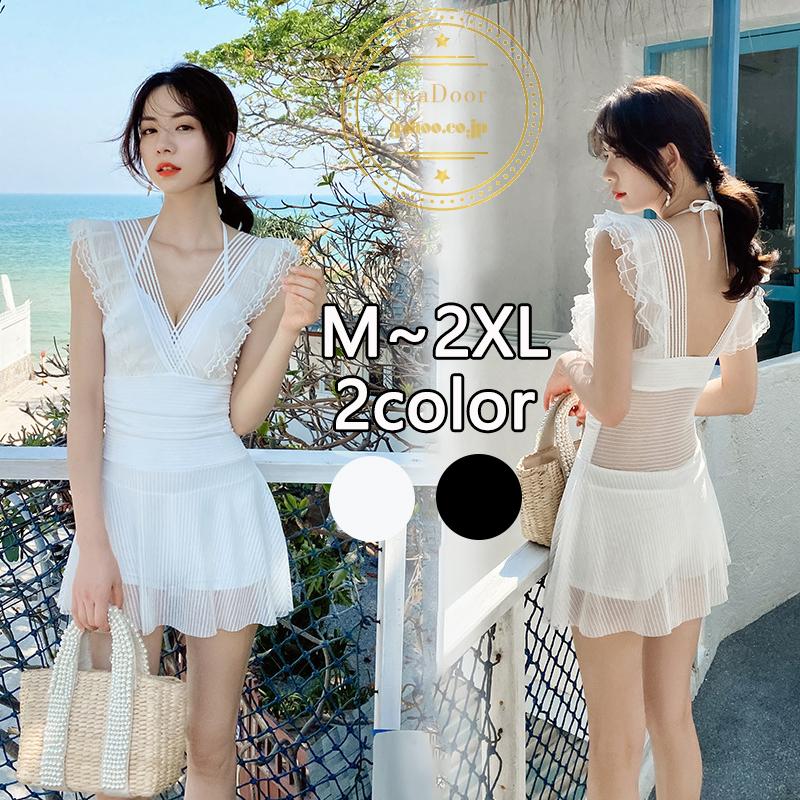 水着ワンピース レディース 体型カバー 水着 ママ水着 背開き 美背 袖なし Vネック セクシー 韓国ファッション Aライン リゾート ビーチ プール 大きいサイズ Yy37 Aquadoor 通販 Yahoo ショッピング