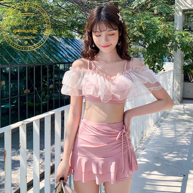 安価 ビキニ 水着 レディース 体型カバー かわいい 半袖 ハイウエスト スカート セパレート パッド付き 2点セット 韓国ファッション リゾート ビーチ プール Dprd Jatimprov Go Id