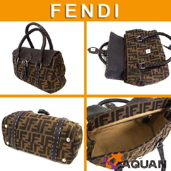 大特価セール！　FENDI　フェンディ　セレリア　ハンドバッグ　ミニリンダ　レザー×ジャガードキャンバス　FFズッカ柄　ブラウン　送料込み｜aquankyoya｜02