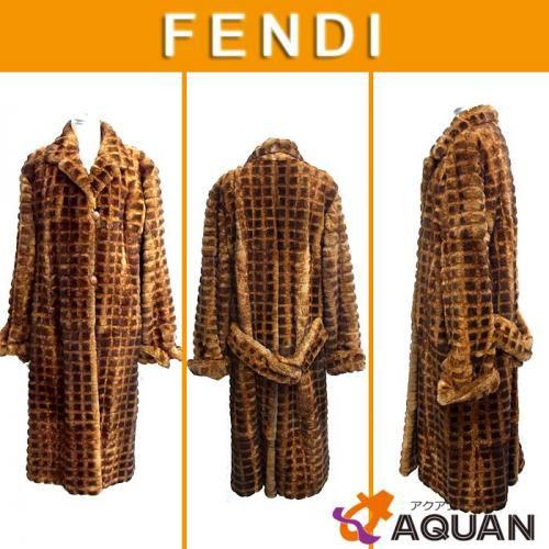 大特価セール！　FENDI　フェンディ　コート　ロングコート　ラビットファー　毛皮　ブラウン　送料込み　｜aquankyoya