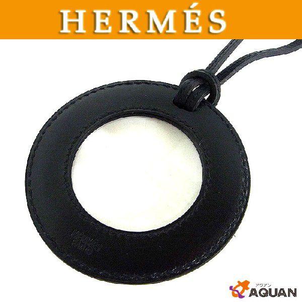 HERMES HERMES エルメス ルーペ ネックレス レザー ブラック 黒 HERMES HERMES エルメス ルーペ ネックレス レザー ブラック 黒