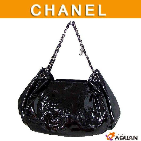 大特価セール  CHANEL シャネル カメリア エナメル ブラック シルバーチェーン チェーンショルダーバッグ カメリア エナメル ブラック 黒 送料込み｜aquankyoya