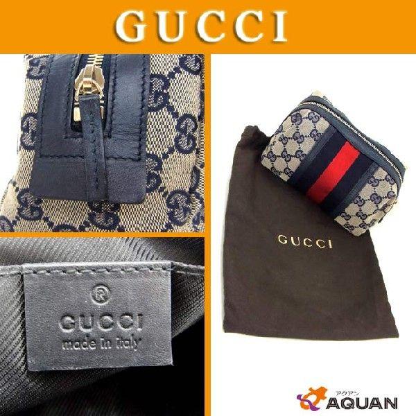 GUCCI  グッチ　GG　コスメポーチ　化粧ポーチ　マルチポーチ　キャンバス×レザー　ネイビー×レッド　｜aquankyoya｜03