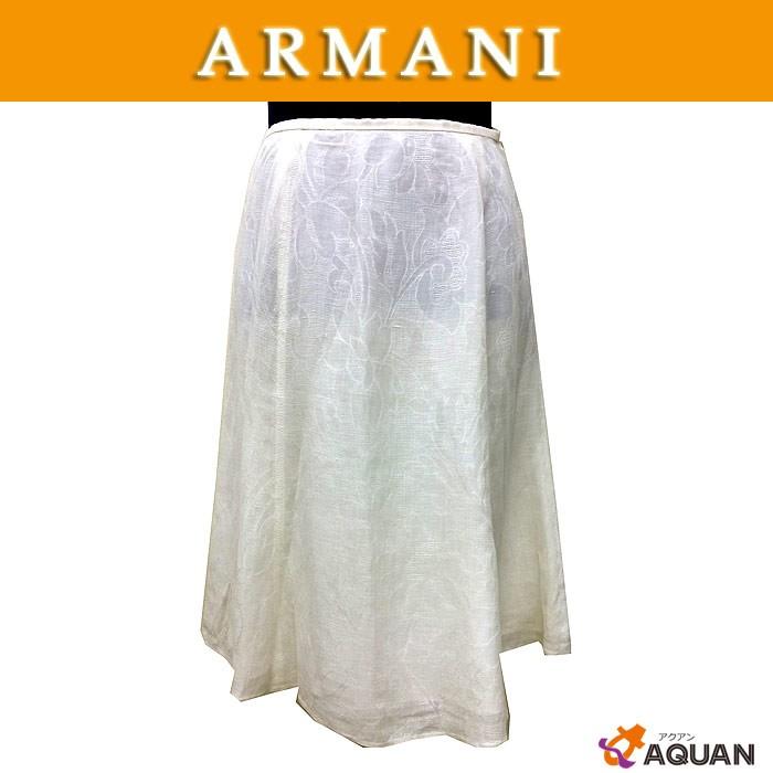 ARMANI　armani　アルマーニ　フレアスカート　シルク×麻　スカート　ホワイト　白　レディース　表示サイズ38｜aquankyoya