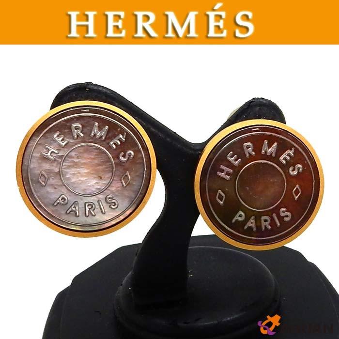 HERMES エルメス イヤリング セリエ シェル ブラックシェル×ゴールド 