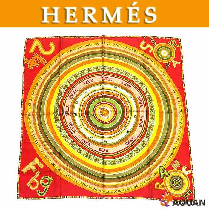 HERMES　エルメス　カレ90　大判スカーフ　カレ　スカーフ　混沌　トユボユ　シルク100％　オレンジ　｜aquankyoya