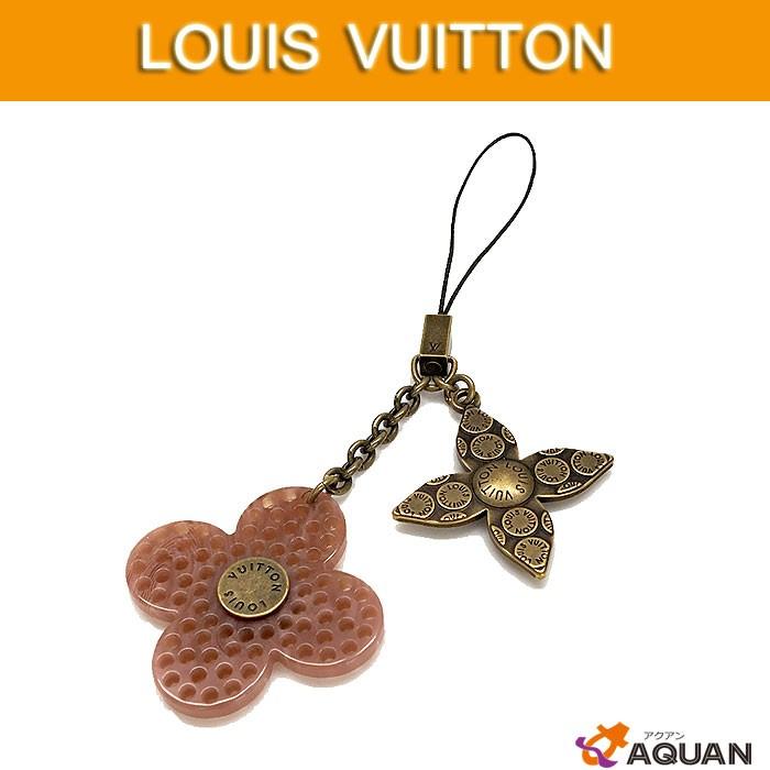 大特価セール　ルイヴィトン　LOUIS VUITTON　ストラップ　携帯ストラップ　チャーム　バッグストラップ　キーリング　燻しゴールド×スモーキーピンク｜aquankyoya