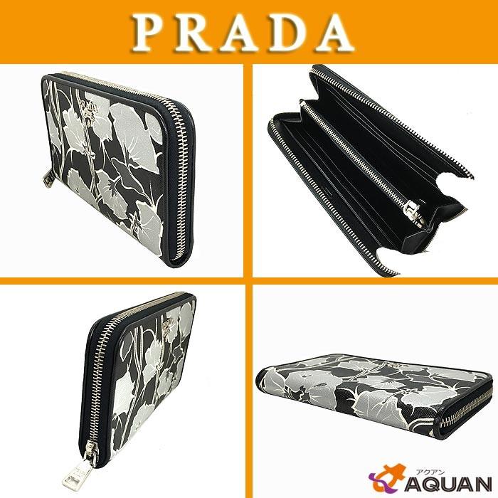 PRADA　プラダ　ラウンドファスナー長財布　フラワープリント　モノトーン　ブラック×ホワイト　1M0506　SAFFIANO　PRINT　未使用　送料込み｜aquankyoya｜02