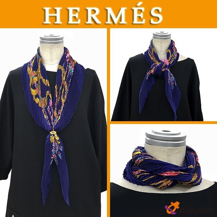 セール HERMES エルメス プリーツカレ90 スカーフ LE SACRE du PRINTEMPS 春の祭典 シルク ネイビー系