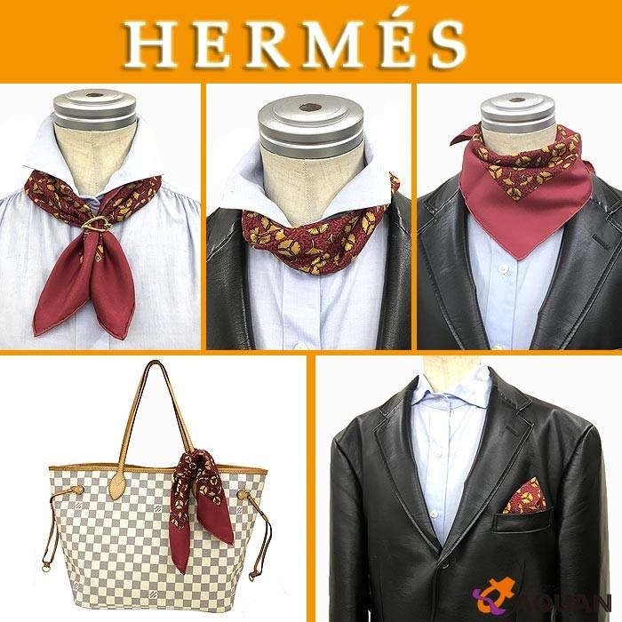 HERMES HERMES エルメス プチスカーフ カレ45 イチョウ柄 HERMES HERMES エルメス プチスカーフ カレ45 イチョウ柄