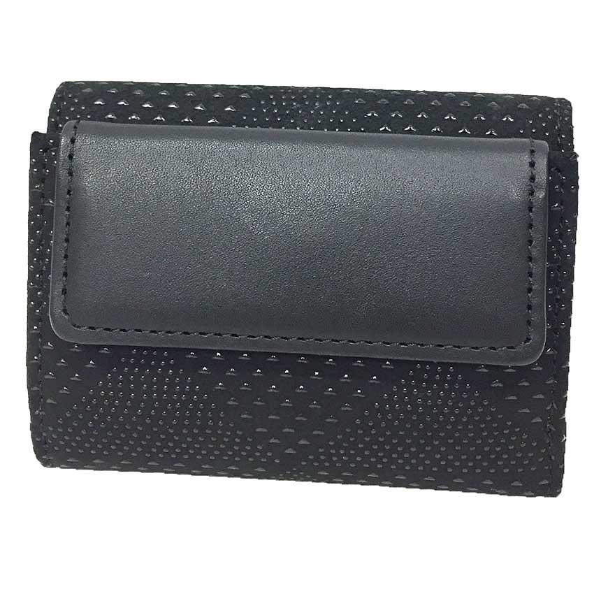 印傳屋 印伝 甲州印伝 ミニ財布 折財布 鱗文様 鹿革 ブラック 未使用  