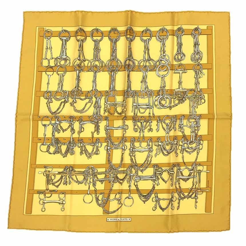 全国送料無料 HERMES エルメス スカーフ カレ45 MORS＆FILETS 馬具と 