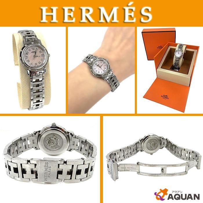 HERMES エルメス 腕時計 クリッパー ナクレ ピンクシェル文字盤