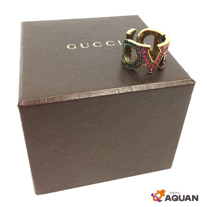 GUCCI GUCCI グッチ リング 指輪 LOVED ラインストーン 燻しゴールド 
