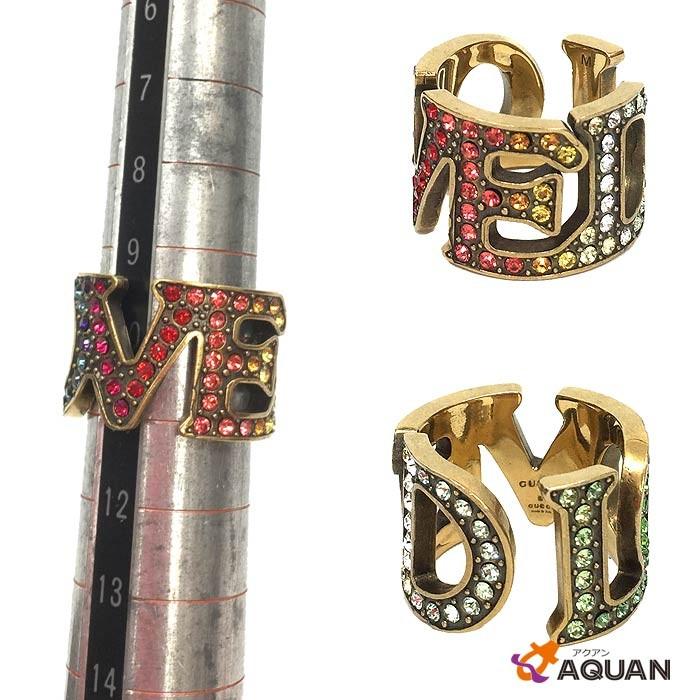 GUCCI GUCCI グッチ リング 指輪 LOVED ラインストーン 燻しゴールド 