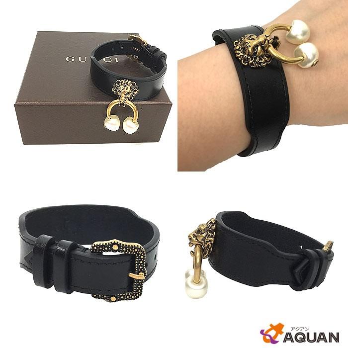 Gucci グッチ ライオンヘッド ブレスレット レザー パール ブラック 燻しゴールド 男女兼用 アクセサリー 未使用 送料込み Aq2992 ブランド 着物館アクアン京や 通販 Yahoo ショッピング