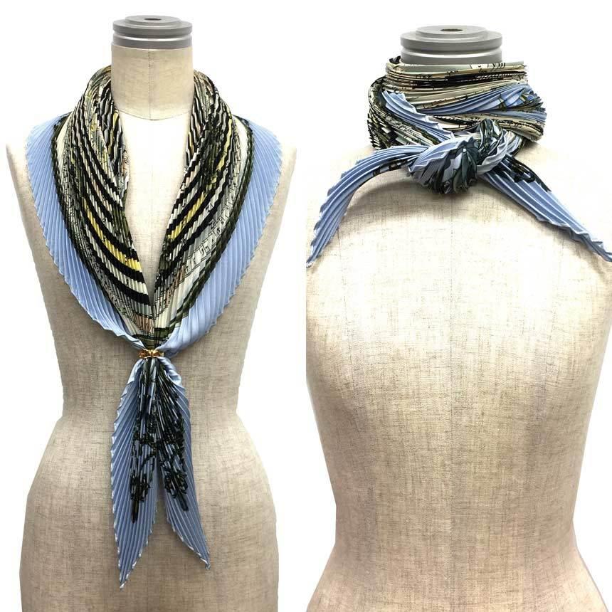 HERMES エルメス占星術ブループリーツスカーフ