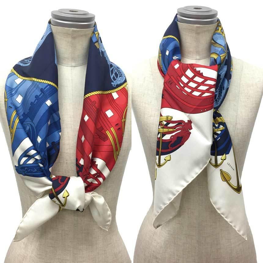 エルメス カレ90 シルクスカーフ プロテウス PROUES 船 碇 船首像