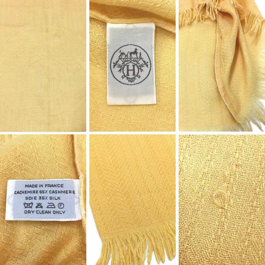 未使用エルメスHERMES エクスリブリスカシミヤシルクストール黄色