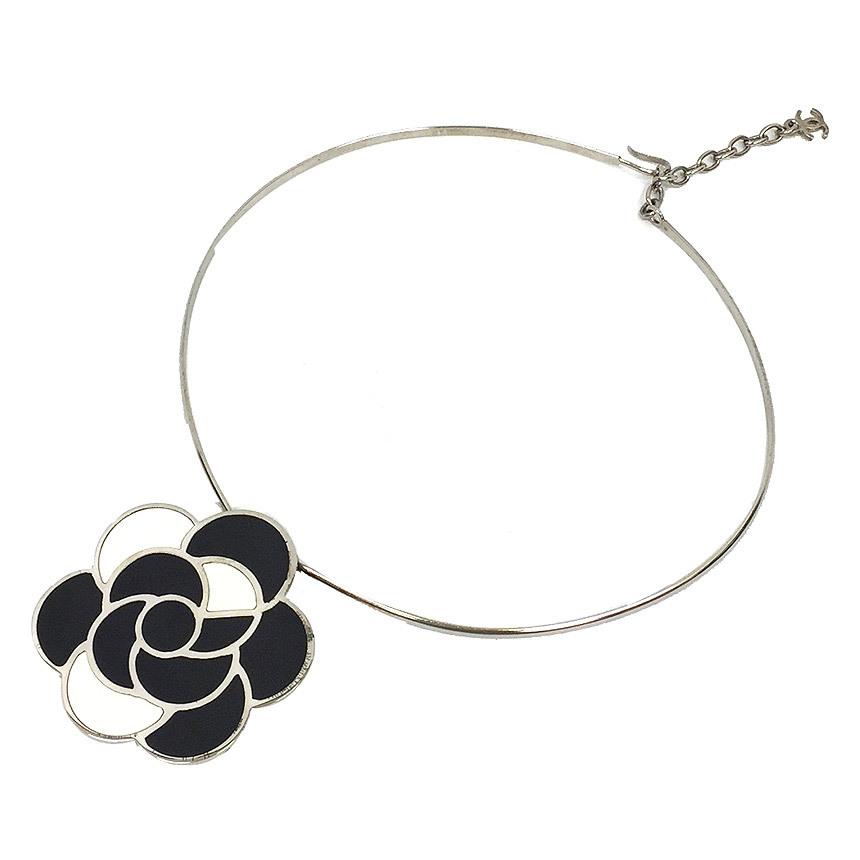 セール レア物 送料無料 CHANEL シャネル カメリア ネックレス 黒白  