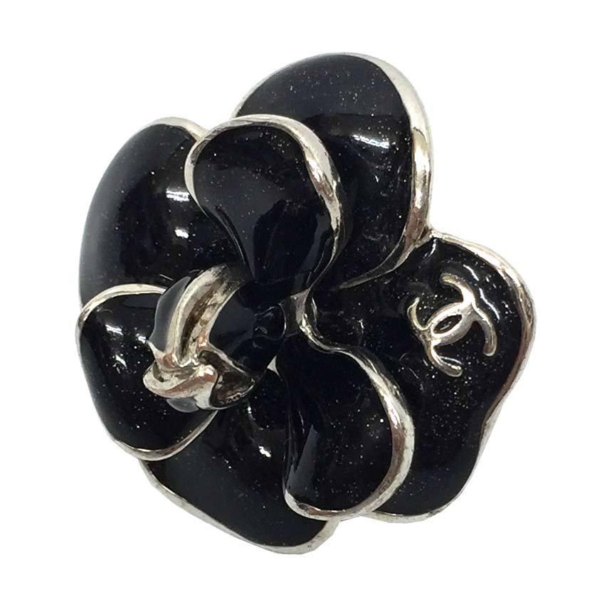 CHANEL 送料無料 シャネル カメリア リング 12号 ブラック×シルバー 08 