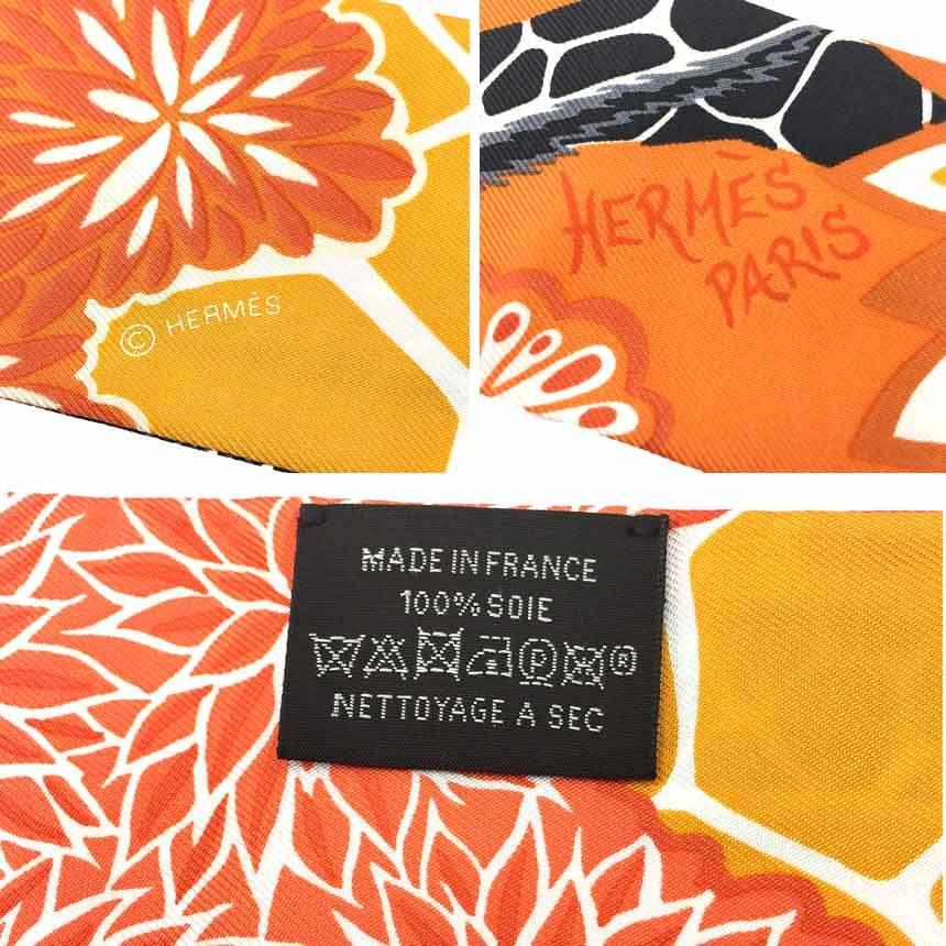 HERMES エルメス ツイリー スカーフ THE THREE GRACES 三美神 キリン 2020年秋冬 シルク オレンジ系 新古品 美品