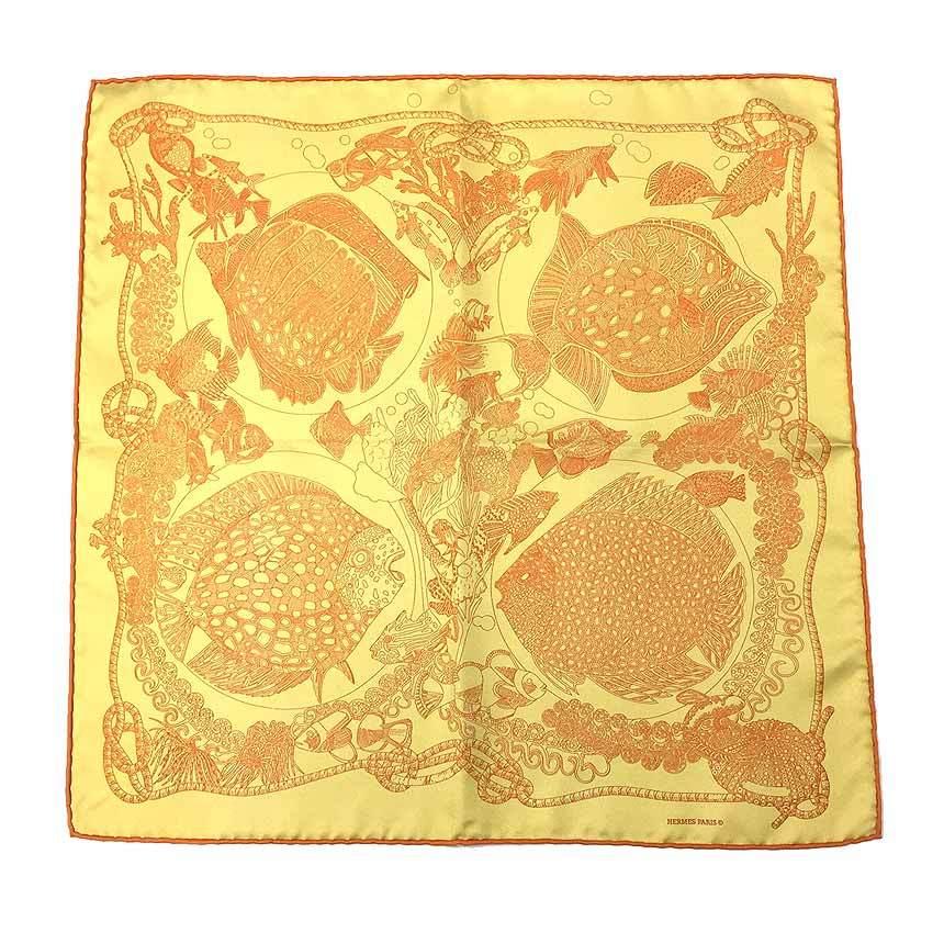 HERMES エルメス カレ90 魚 Grands Fonds 深海海黄色