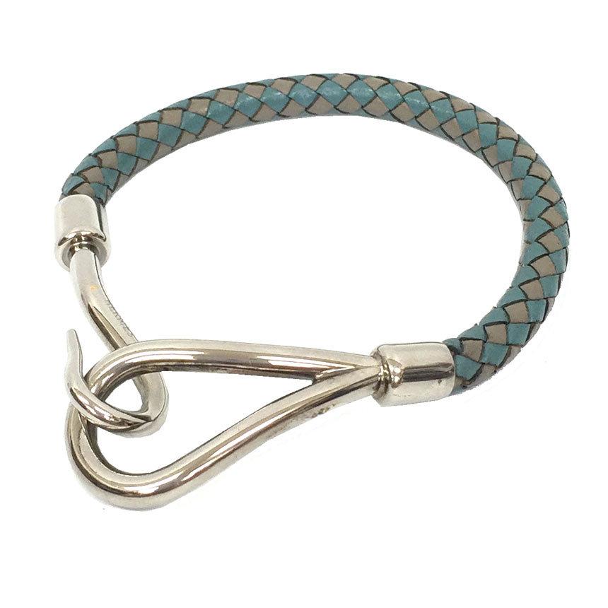 名入れ無料 イントレチャート 編みこみレザー ブレスレット ジャンボ エルメス Hermes 美品 Used バイカラー Aq5219 アクセサリー ブルー グレー メンズアクセサリー Www Reinnec Cl