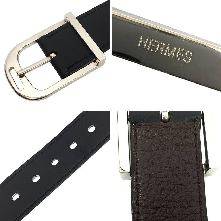 セール HERMES エルメス レザー ベルト エトリエ 95 メンズ ブラック 