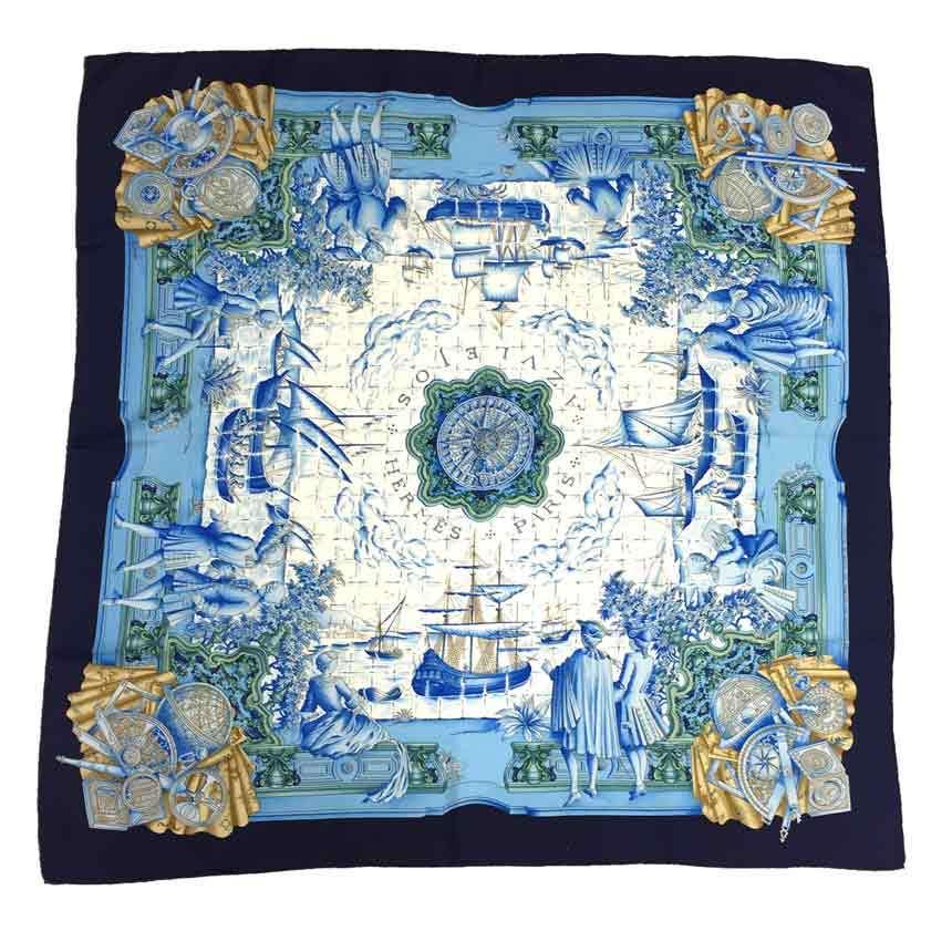 レア物 HERMES エルメス スカーフ カレ90 AZVLEJOS 大航海時代に思いを馳せて 船 航海 シルク ブルー系 aq5899  :aq5899:ブランド&着物館アクアン京や - 通販 - Yahoo!ショッピング