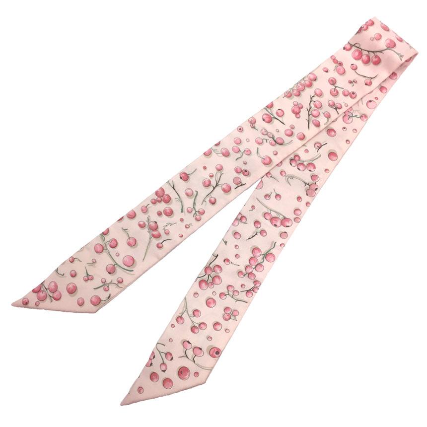 HERMES エルメス Twilly Scarf ツイリー Red berries タイスカーフ 