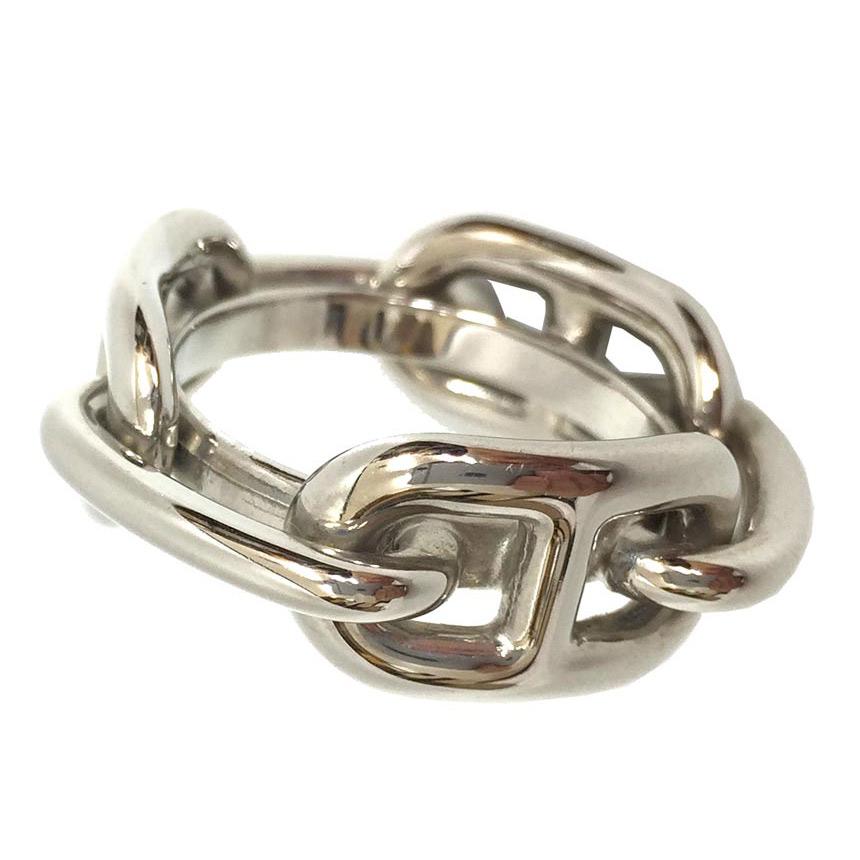 美品HERMES シルバー シェーヌダンクルスカーフリングアクセサリー