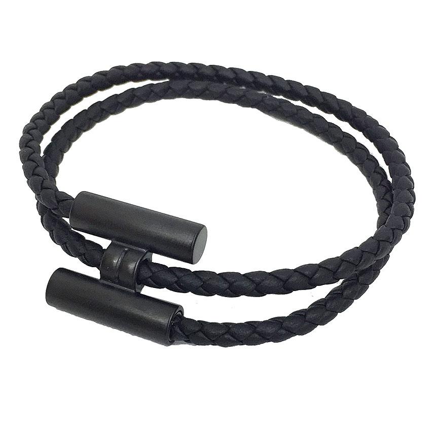 HERMES エルメス トゥルニ トレッセ レザーブレスレット ブラック