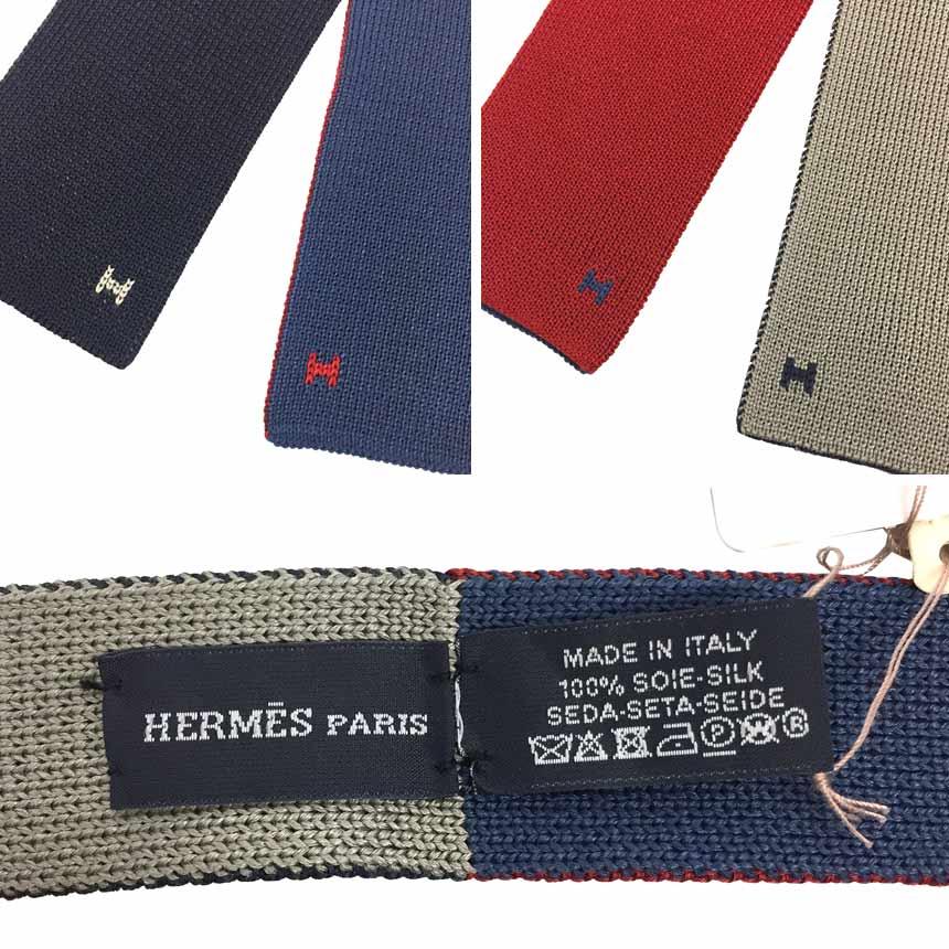 HERMES エルメス ニットタイ 4WAY ネクタイ ナロータイ シルク メンズ 