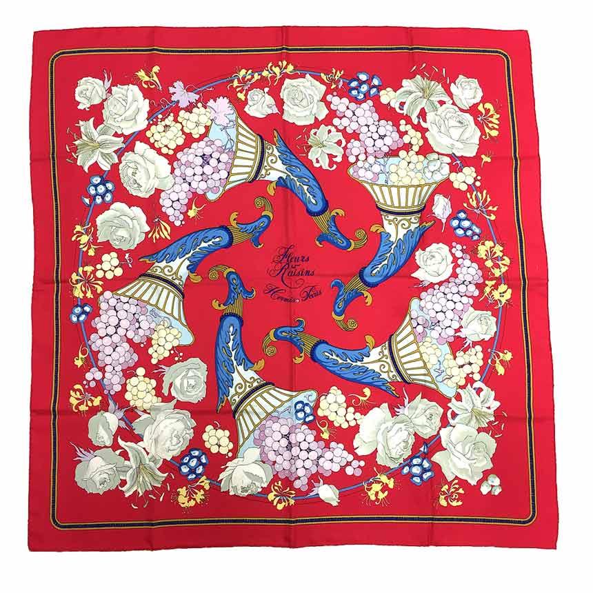 HERMES エルメス スカーフ カレ90 Fleurs Raisins 葡萄の花 aq7567 