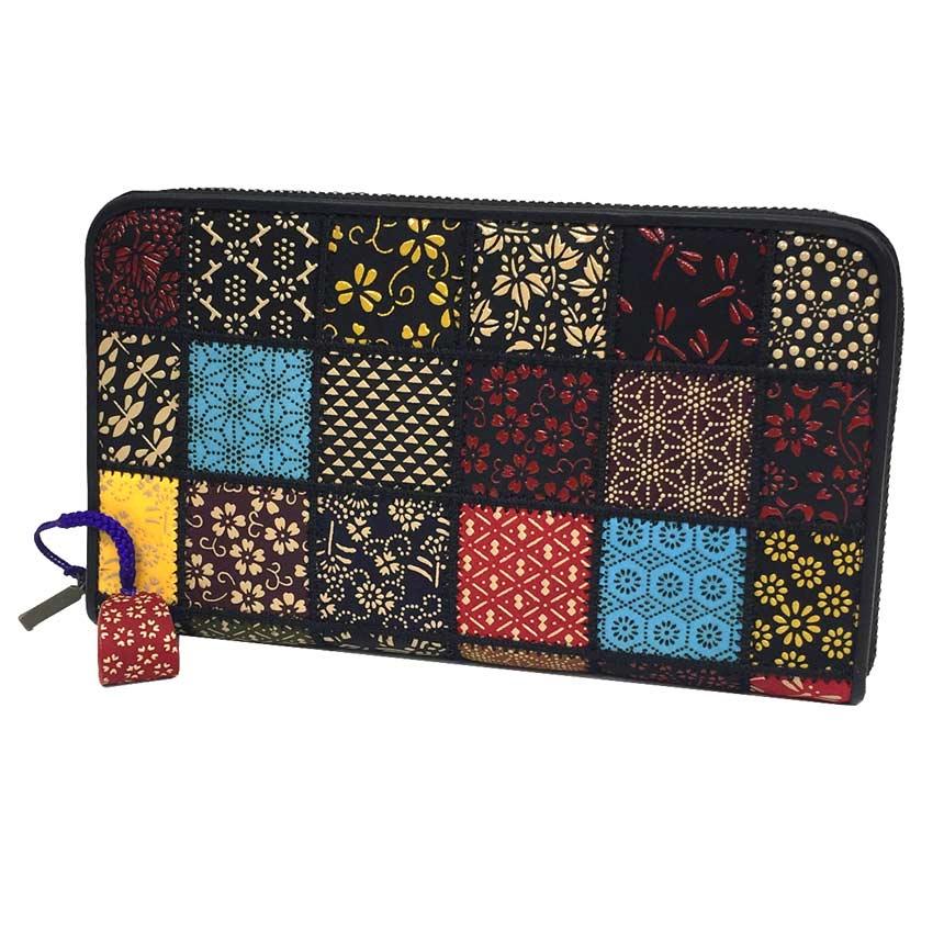 前川印伝 江戸印伝 パッチワーク ラウンドファスナー長財布 鹿革 