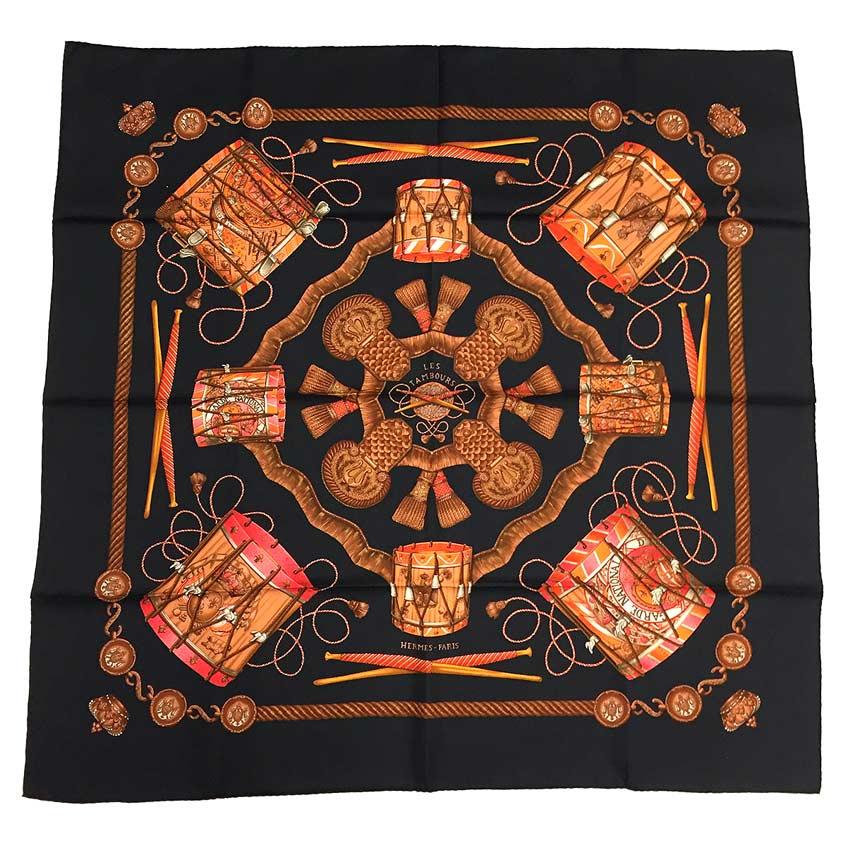 Hermès エルメス 90カレ 大判スカーフLES TAMBOURS バンダナ