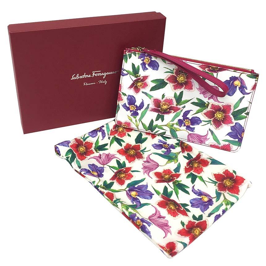 セール Salvatore Ferragamo フェラガモ クラッチバッグ フラワー柄 