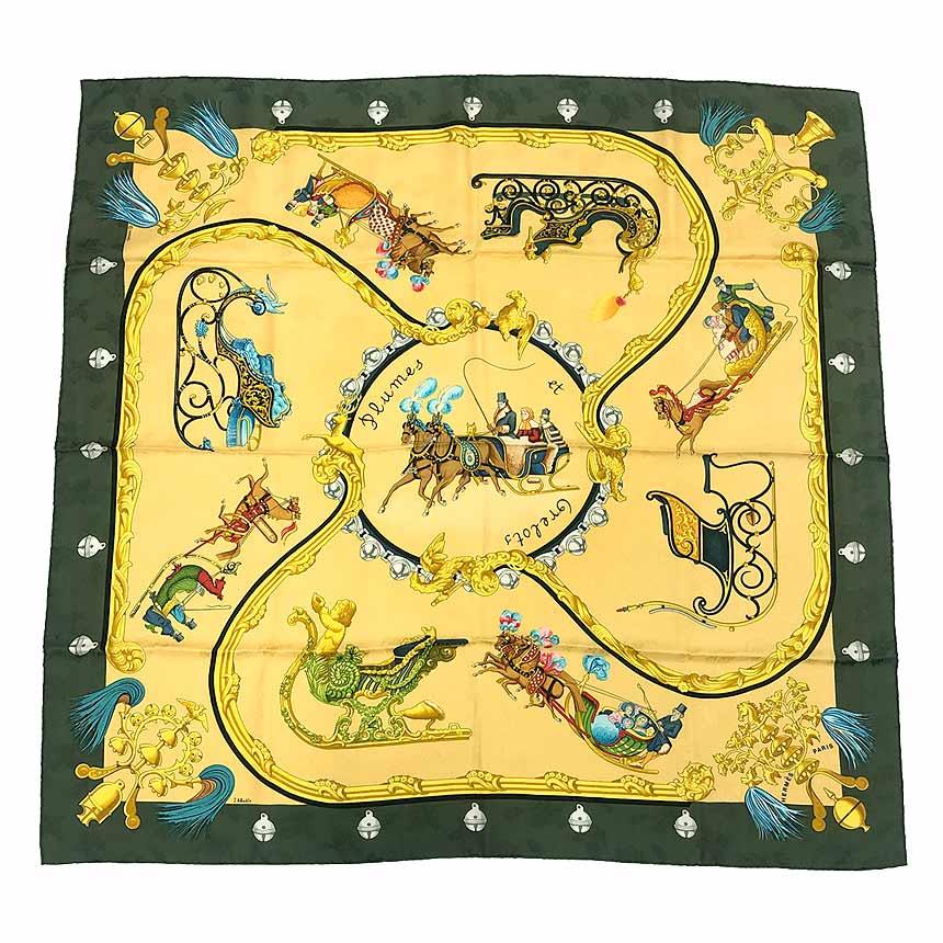 HERMES セール エルメス スカーフ カレ90 plumes et grelots 羽 HERMES セール エルメス スカーフ カレ90 plumes et grelots 羽