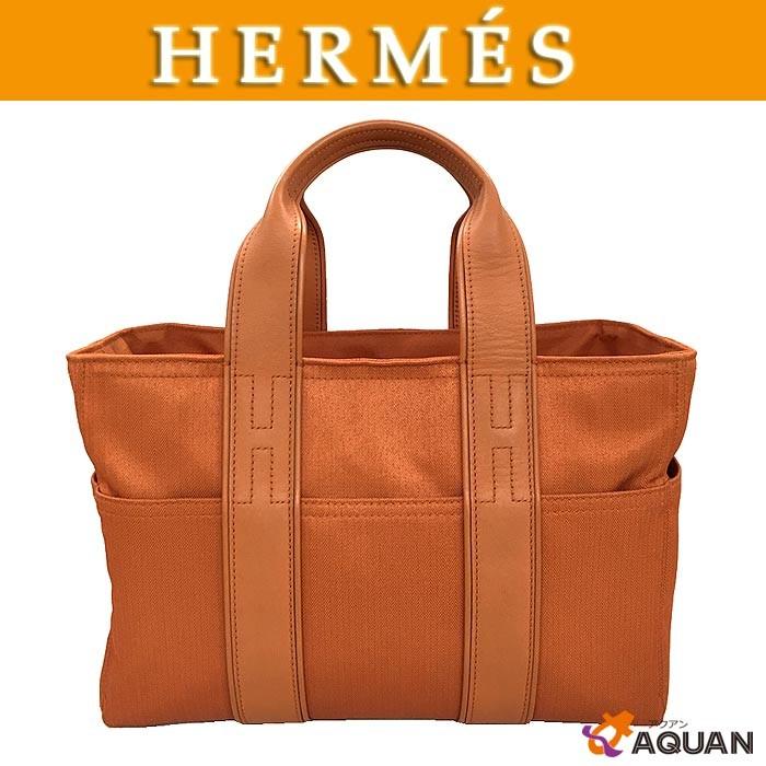 セール HERMES エルメス アカプルコPM トートバッグ ナイロンキャンバス×レザー オレンジ ハンドバッグ 美品 送料込み :aq801