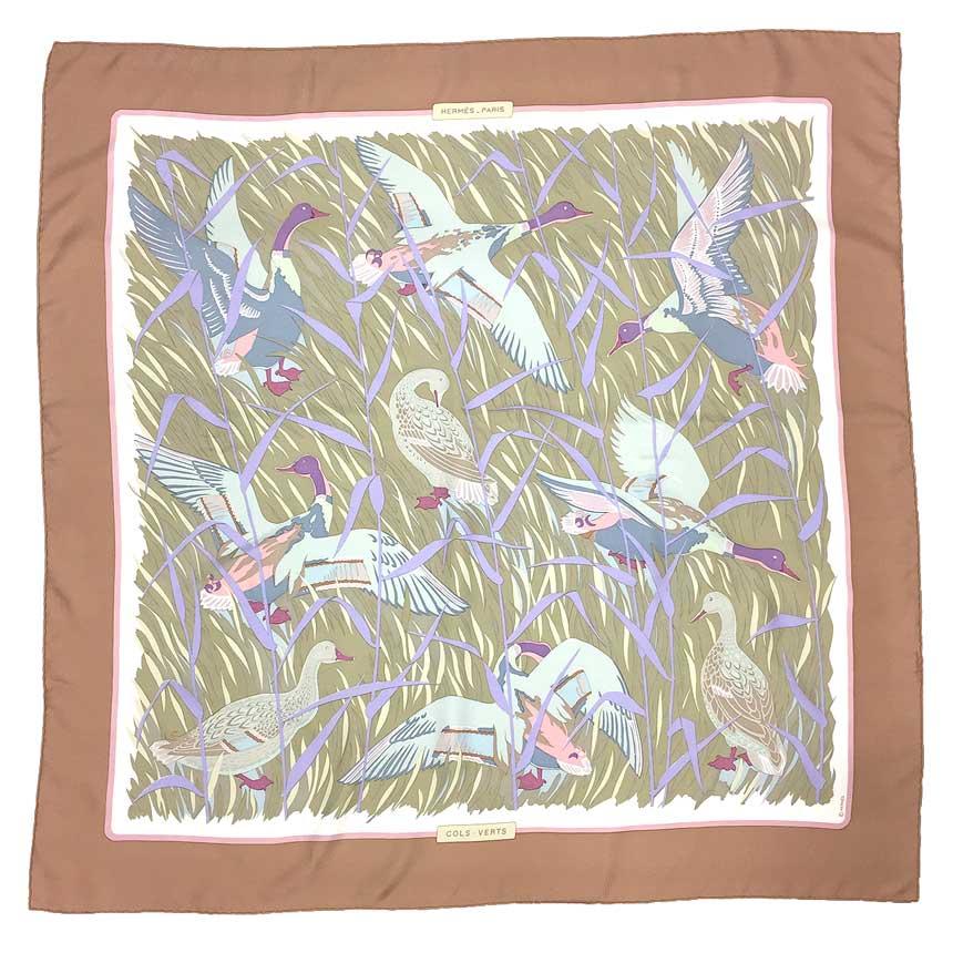 HERMES レア物 エルメス スカーフ カレ90 COLS-VERTS まがも コル  