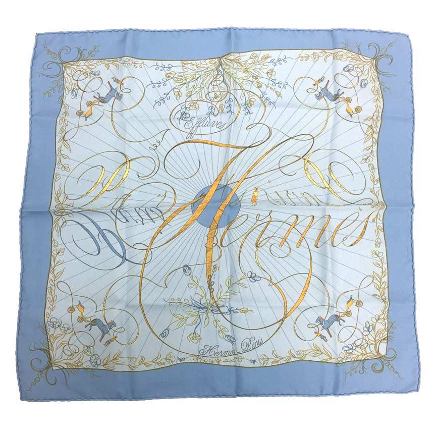 HERMES エルメス スカーフ カレ45 effluves 香り ライトブルー 