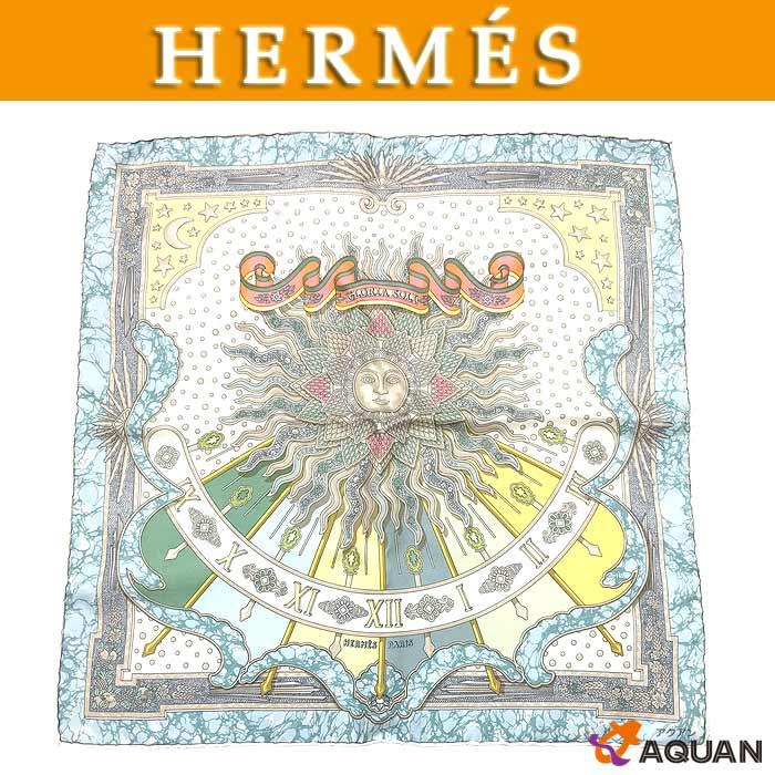 HERMES エルメス カレ45 スカーフ GLORIA SOLI グロリア・ソロ 栄光の日 シルク ブルー系 aq8514 :aq8514