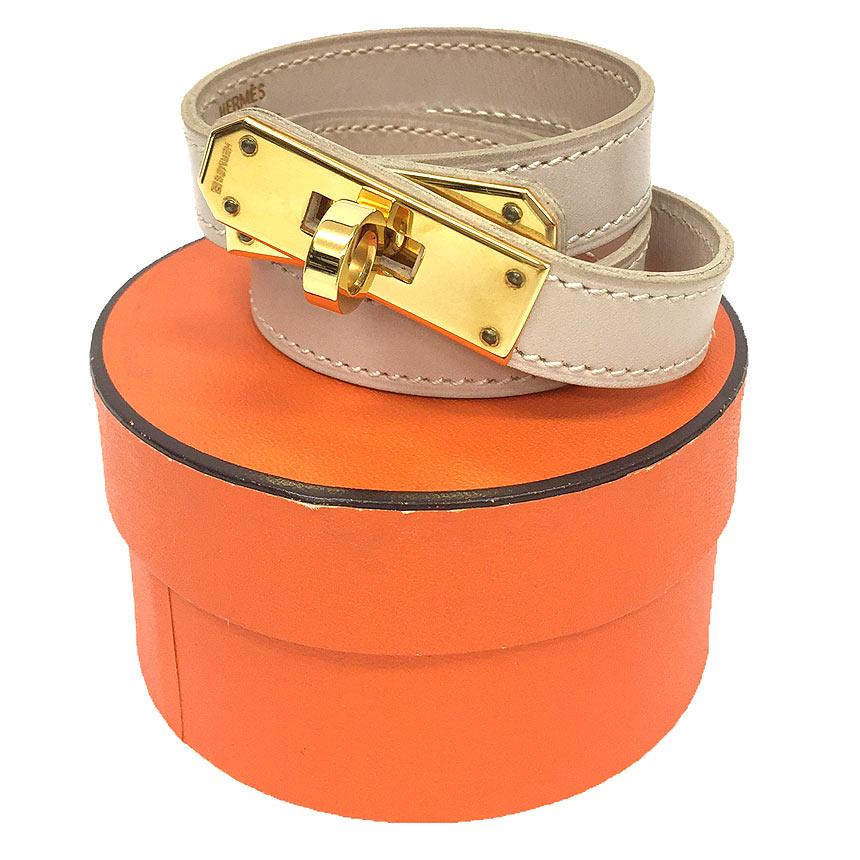 HERMES エルメス レザーブレスレット ケリードゥブルトゥール ベージュ 