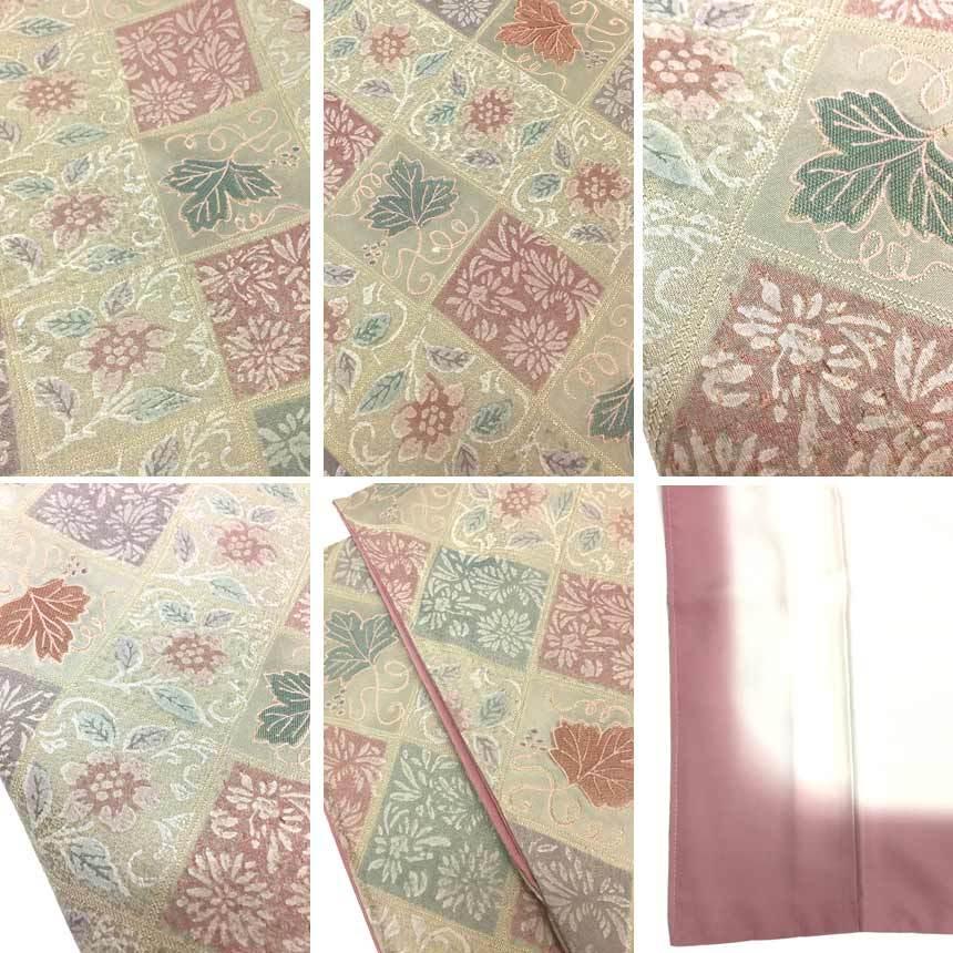 京やC037 正絹 小紋 縮緬 菱文様 唐草文様 花 葉 蔦 リサイクル着物 