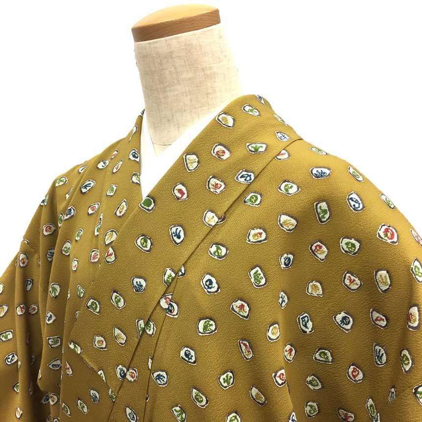 セール 京やC078 正絹 小紋 高級ちりめん 絹100％ 伝統工芸 芥子色 お 